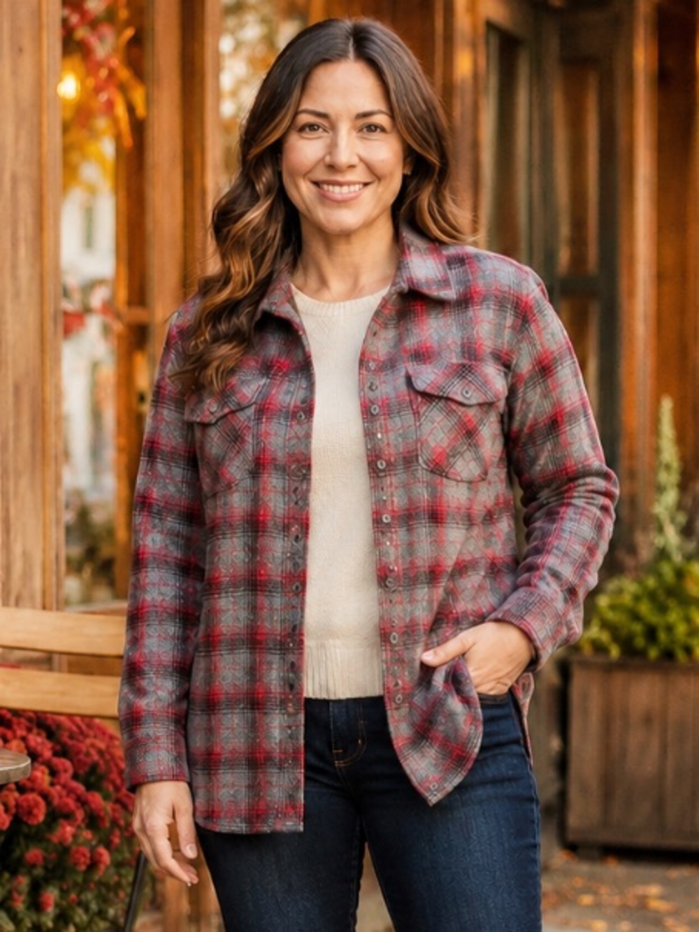 Pendleton women’s Red and Gray Plaid Wool  shacket in size medium